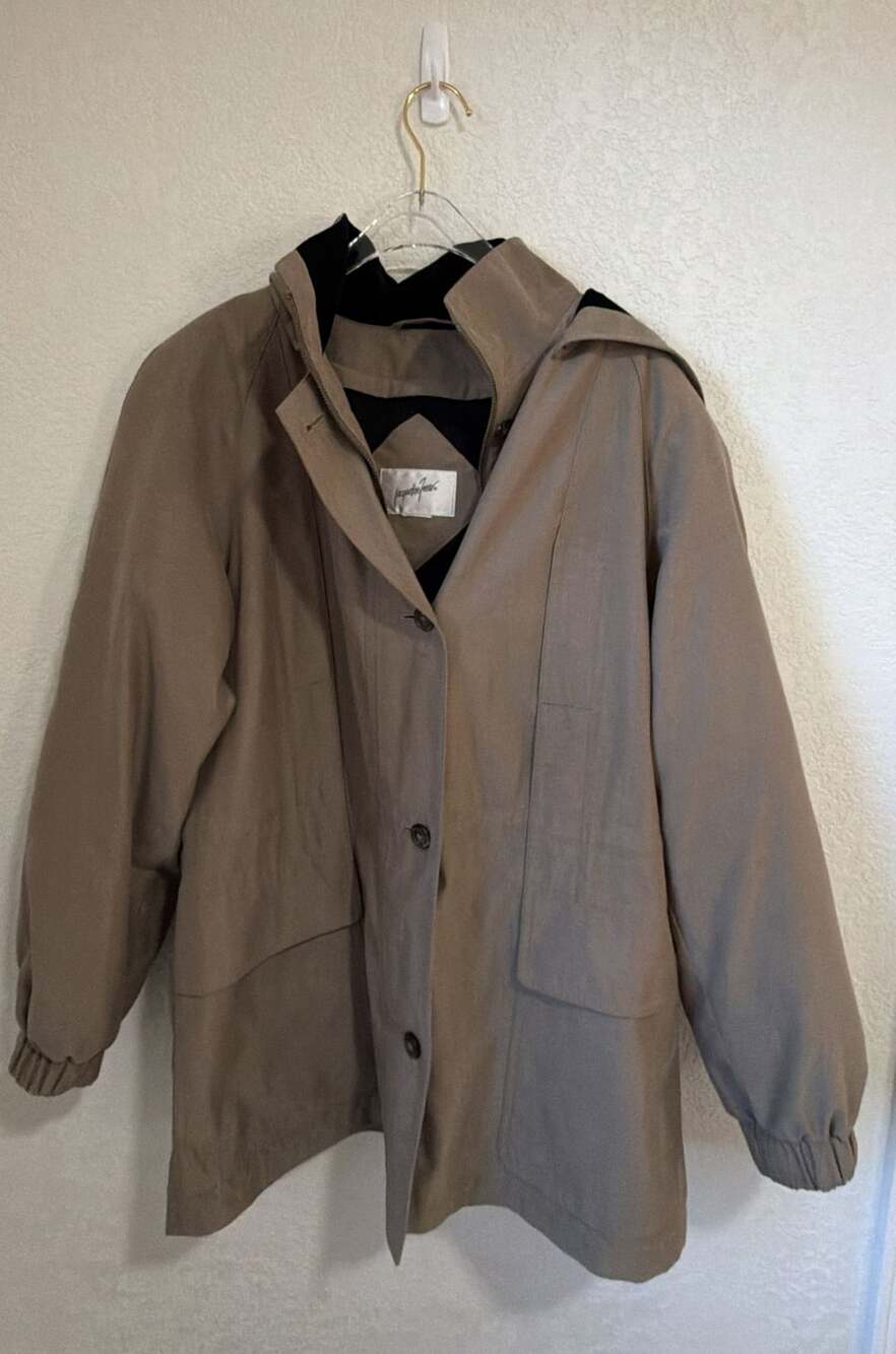 Jacqueline Ferrar Hooded Utility Jacket Size Petite Medium Khaki